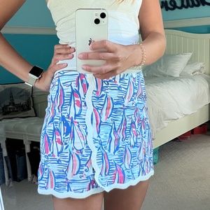 Lilly Pulitzer Sailboat Mini Skirt with Lace Detail, Size 2